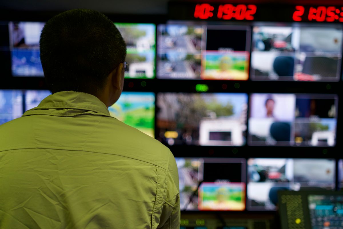 Operator monitoring security-camera feeds